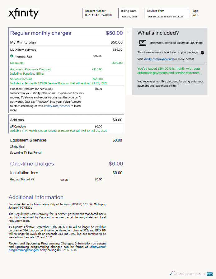 download USA Xfinity utility bill template in Word and PDF formats, 3 pages, version 4, 3rd page PDF template
